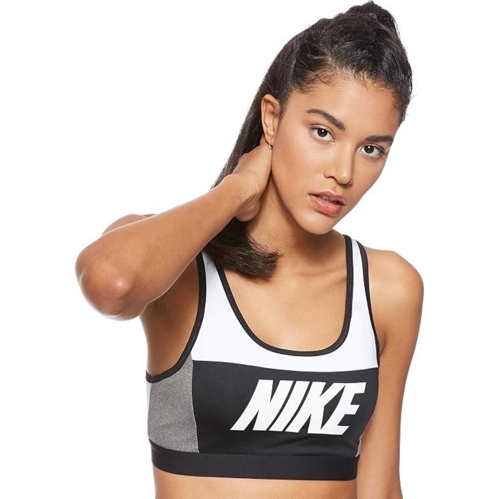 Nike Dri-FIT Sports Bra Black White Grey V-Back Branded Straps Women XS